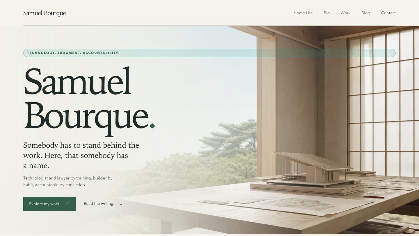 Samuel Bourque homepage preview